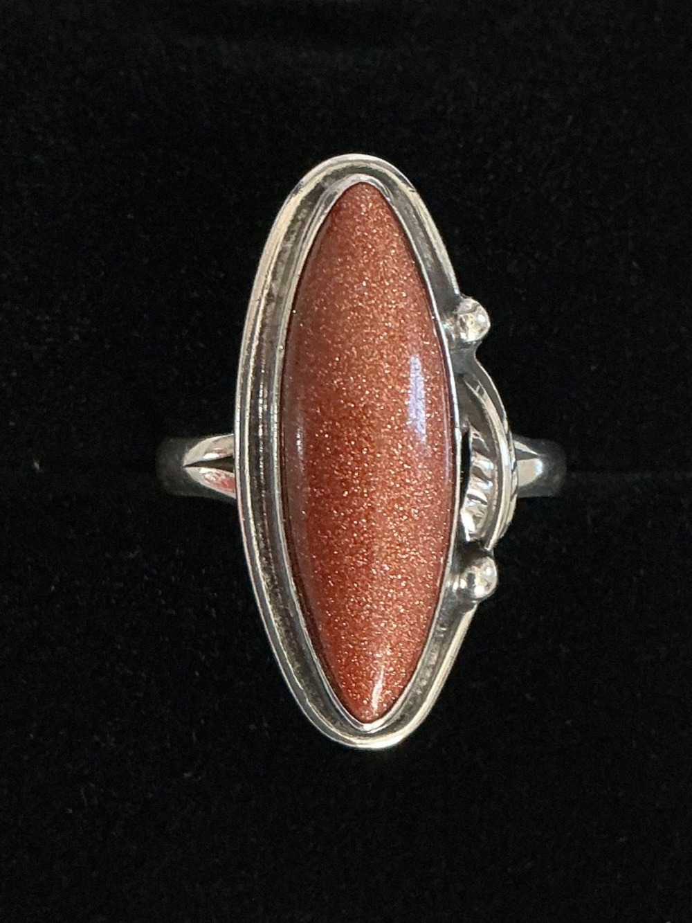 Unique Vintage Goldstone & Sterling Silver Ring Signed